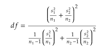 Formula of degree of freedom for two sample t-test with unequal varianc