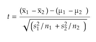 Formula for two sample t-test with unequal variance